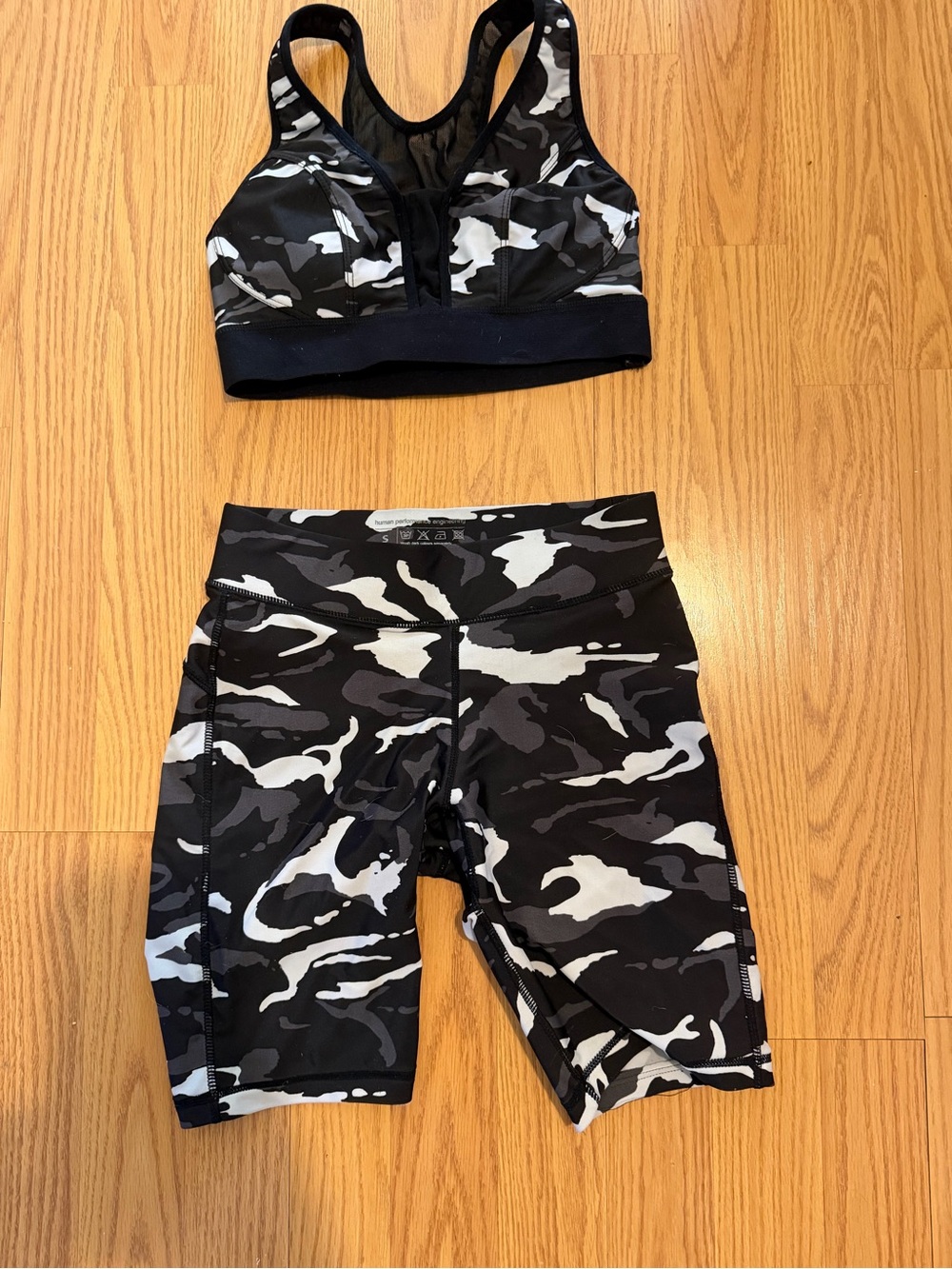 Human Engineering Black & White Camo ActiveSet - Sports Top & Shorts